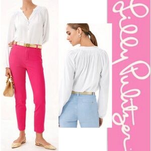 Lilly Pulitzer Breezy Viscose Elsa Blouse White w/ gold buttons